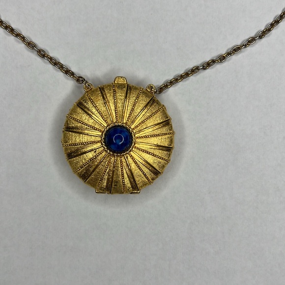 Estee Lauder Perfume Pendant Vintage 1970’s Necklace Lapis Gold - Picture 2 of 6